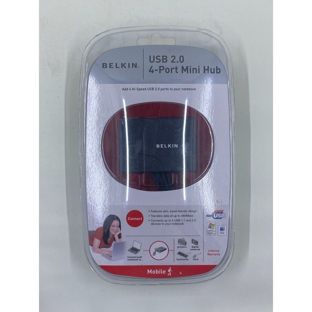 BELKIN USB 2.0 / 4-PORT Mini Hub P47182 Multi Use Mobile Travel Mini Hub NEW